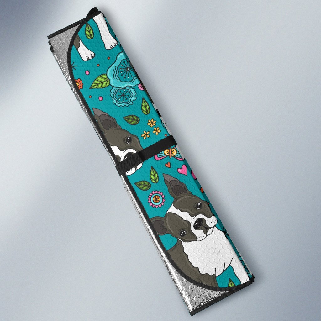 Flower Boston Terrier Pattern Print Car Sun Shade-grizzshop