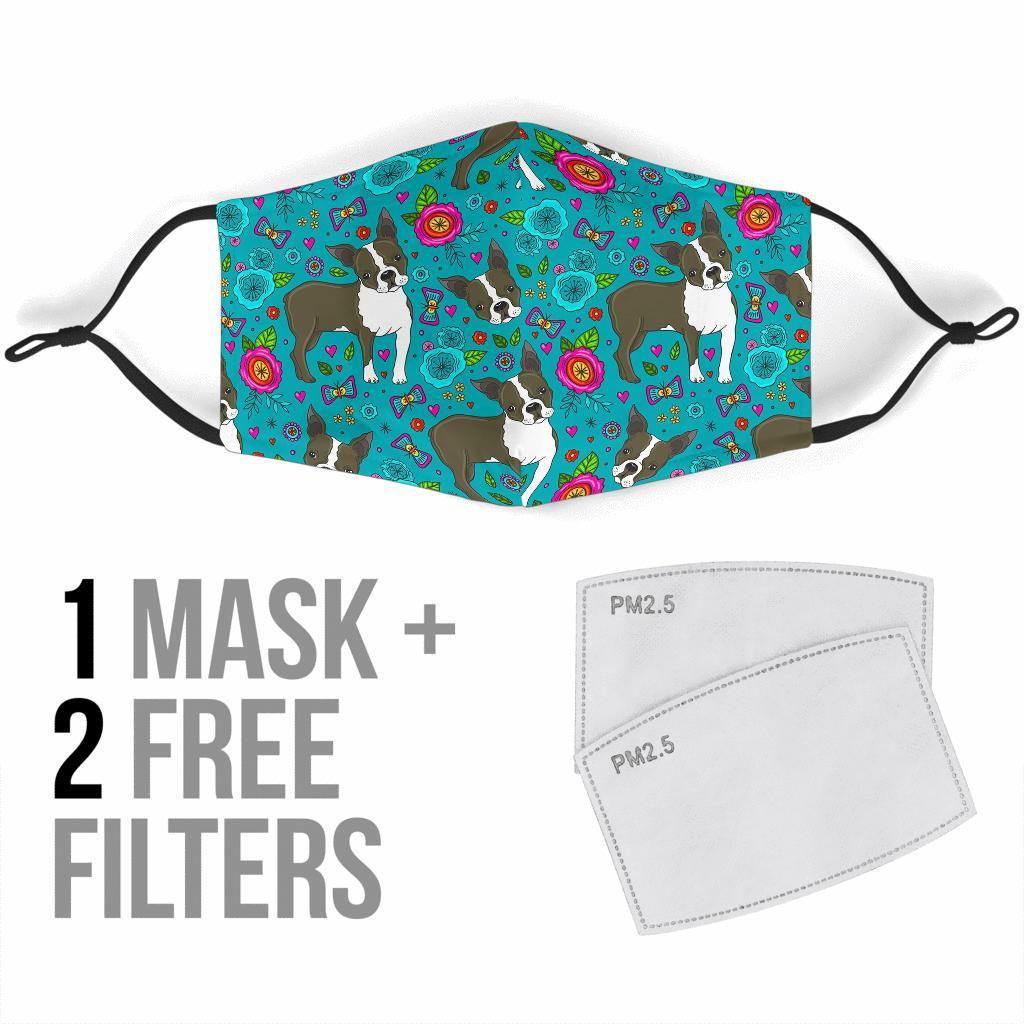 Flower Boston Terrier Pattern Print Face Mask-grizzshop