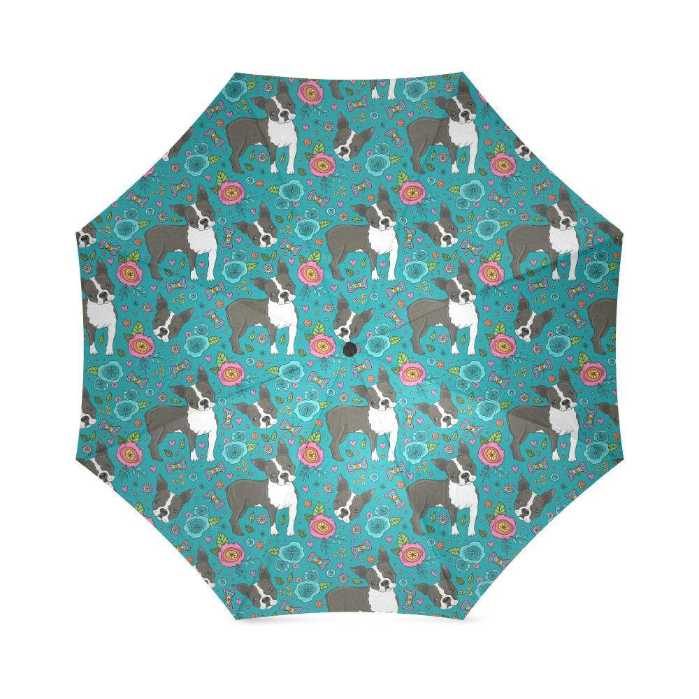 Flower Boston Terrier Pattern Print Foldable Umbrella-grizzshop
