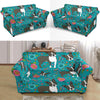 Flower Boston Terrier Pattern Print Loveseat Cover-grizzshop