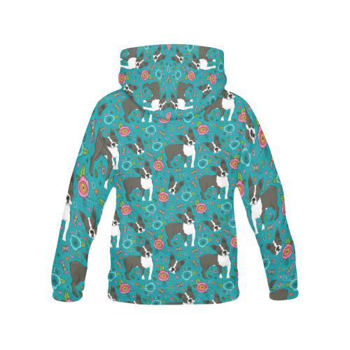 Flower Boston Terrier Pattern Print Men Pullover Hoodie-grizzshop