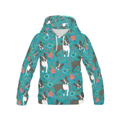 Flower Boston Terrier Pattern Print Women Pullover Hoodie-grizzshop