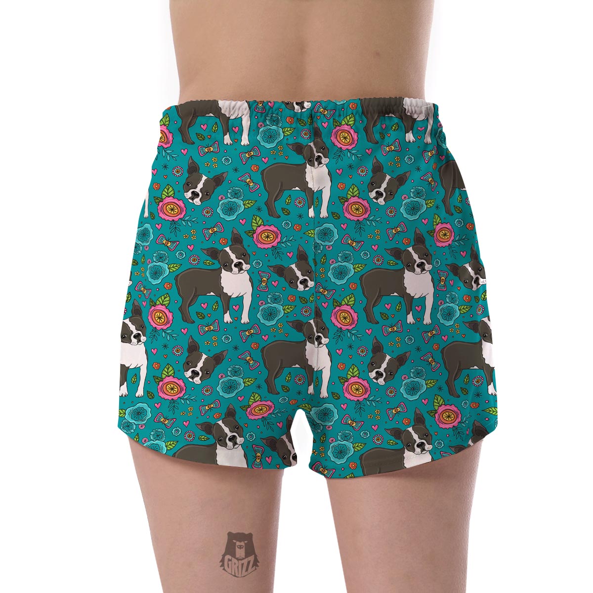 Flower Boston Terrier Pattern Print Women's Shorts-grizzshop