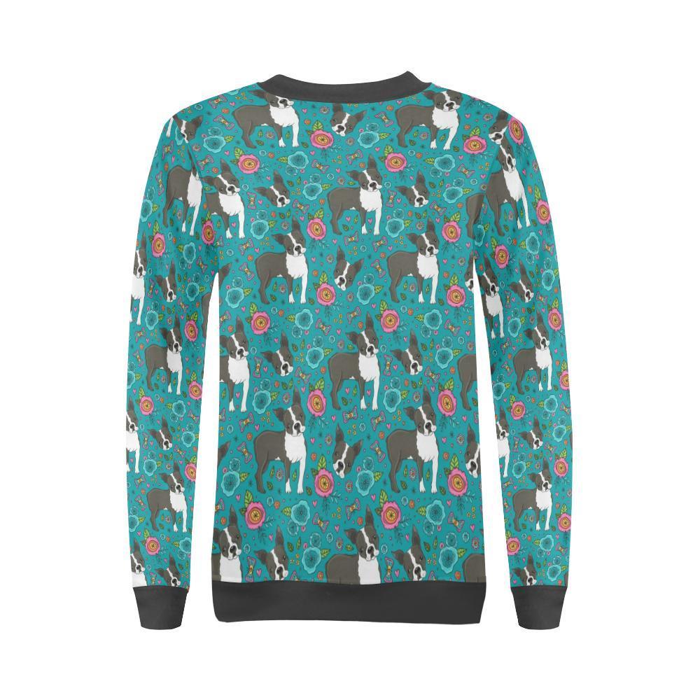 Flower Boston Terrier Pattern Print Women's Sweatshirt-grizzshop