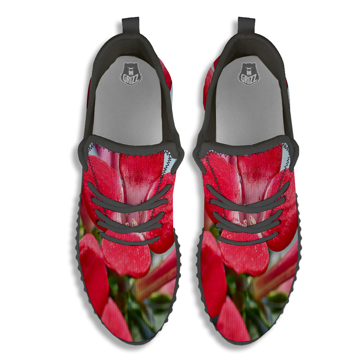Flower Bouvardia Print Black Walking Shoes-grizzshop