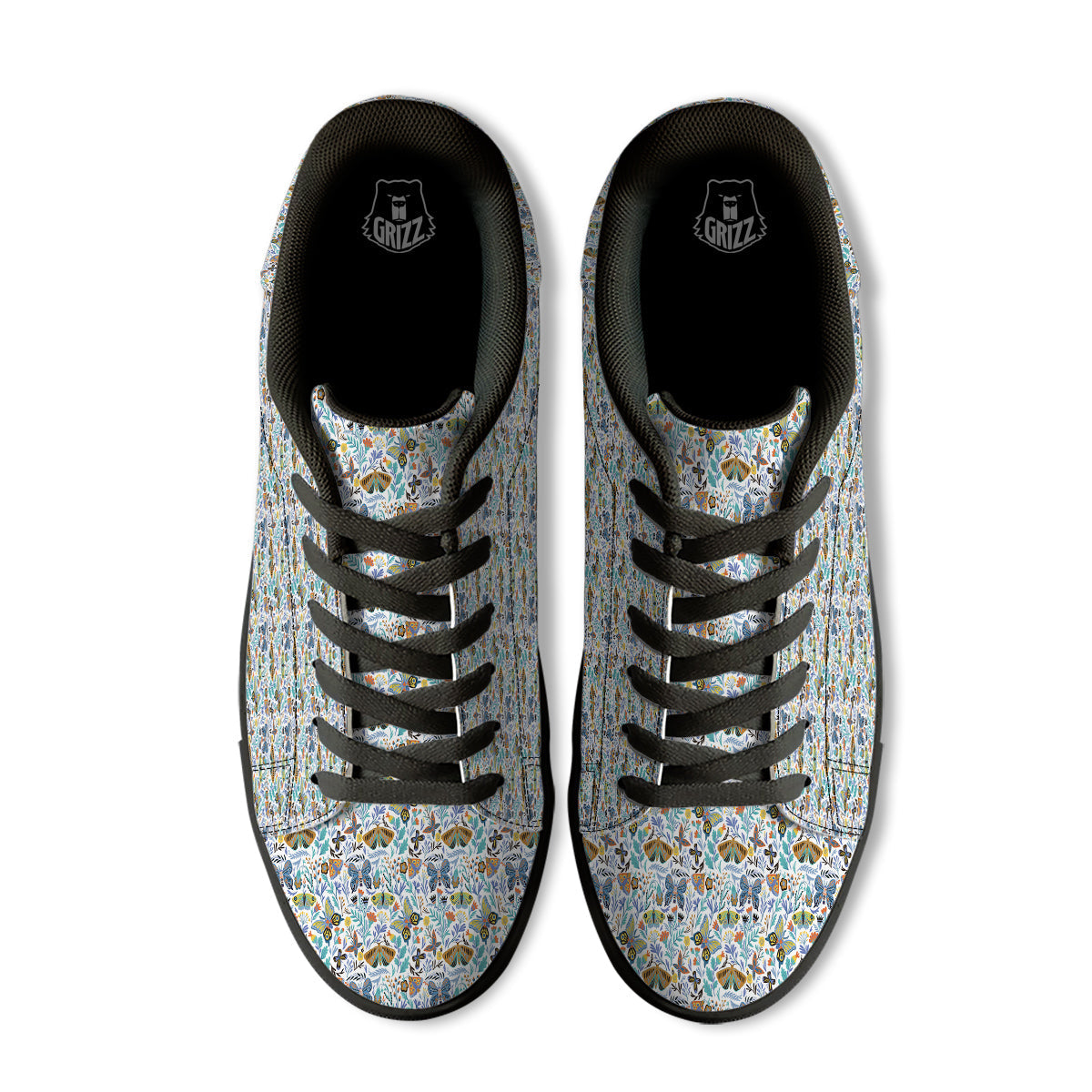 Flower Butterfly And Print Pattern Black Low Top Sneakers-grizzshop