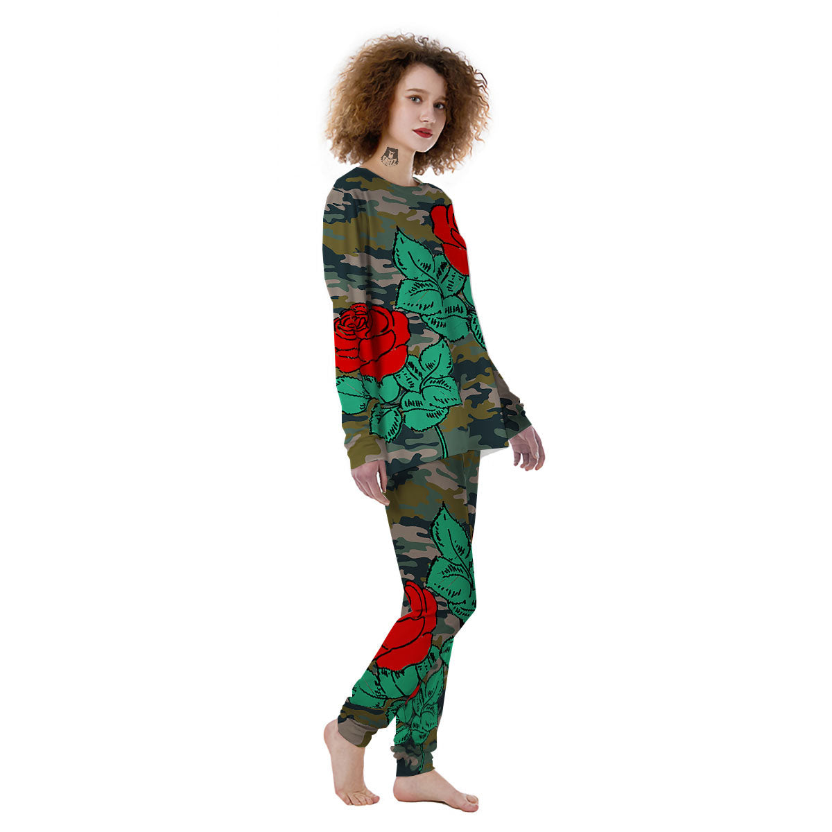 Flower Camouflage Red Rose Print Women's Pajamas-grizzshop