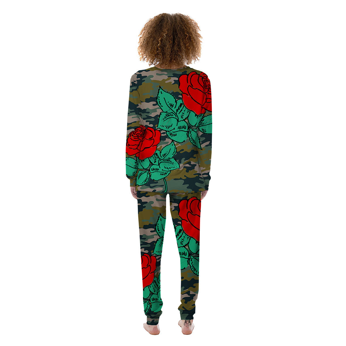 Flower Camouflage Red Rose Print Women's Pajamas-grizzshop