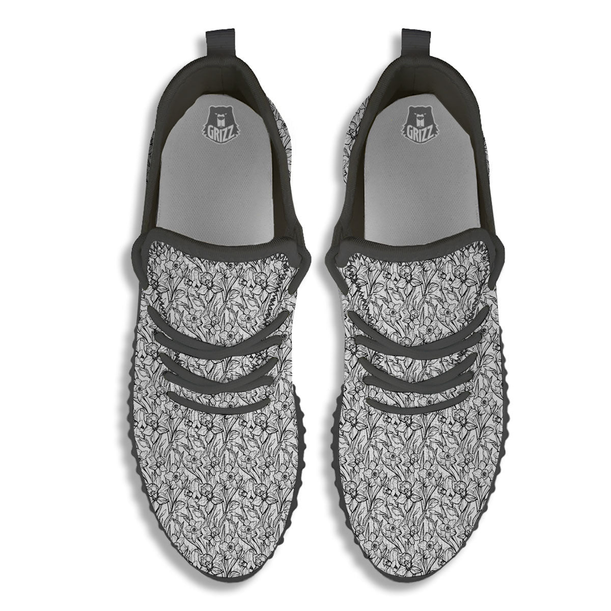Flower Daffodil Drawing Print Pattern Black Walking Shoes-grizzshop