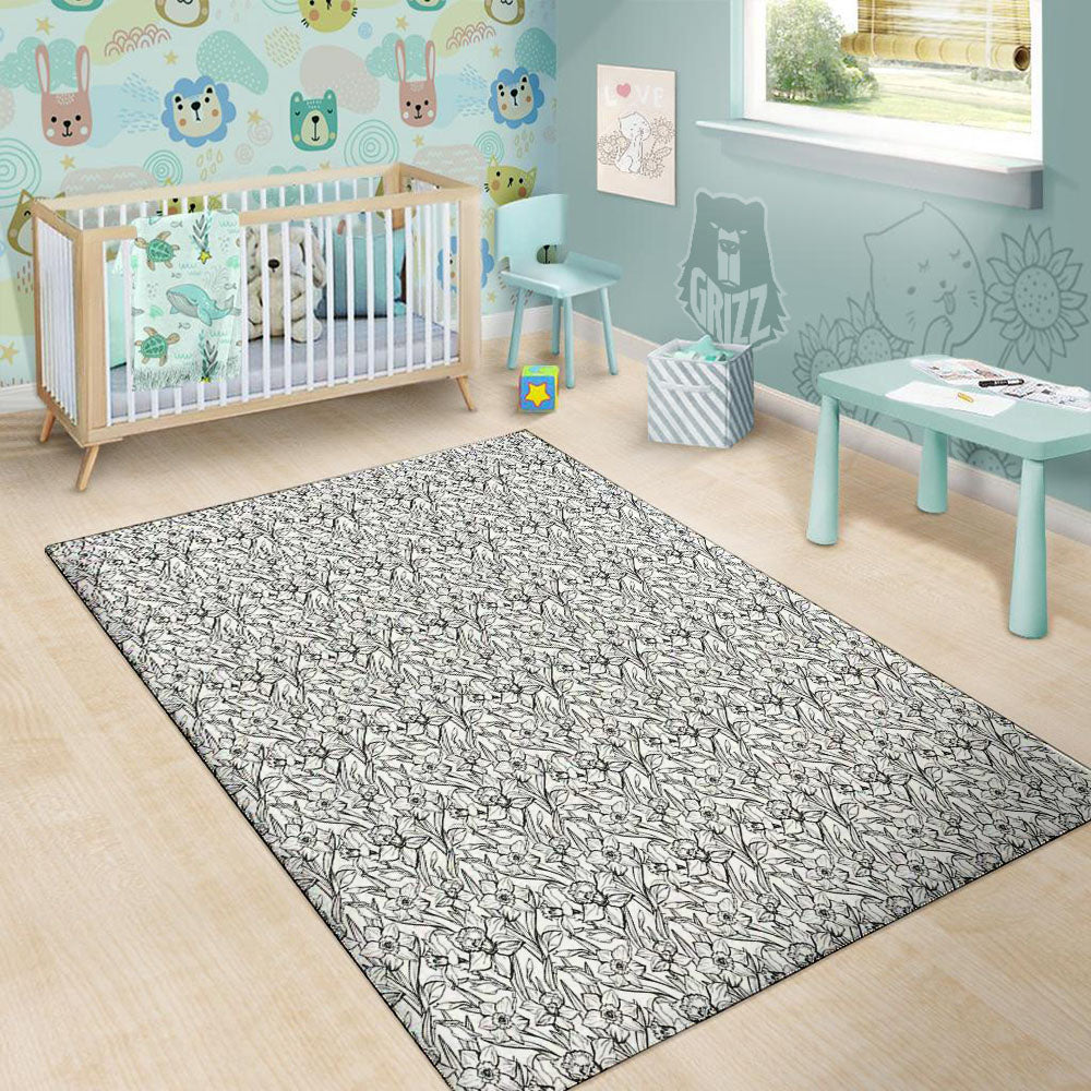 Flower Daffodil Drawing Print Pattern Floor Mat-grizzshop