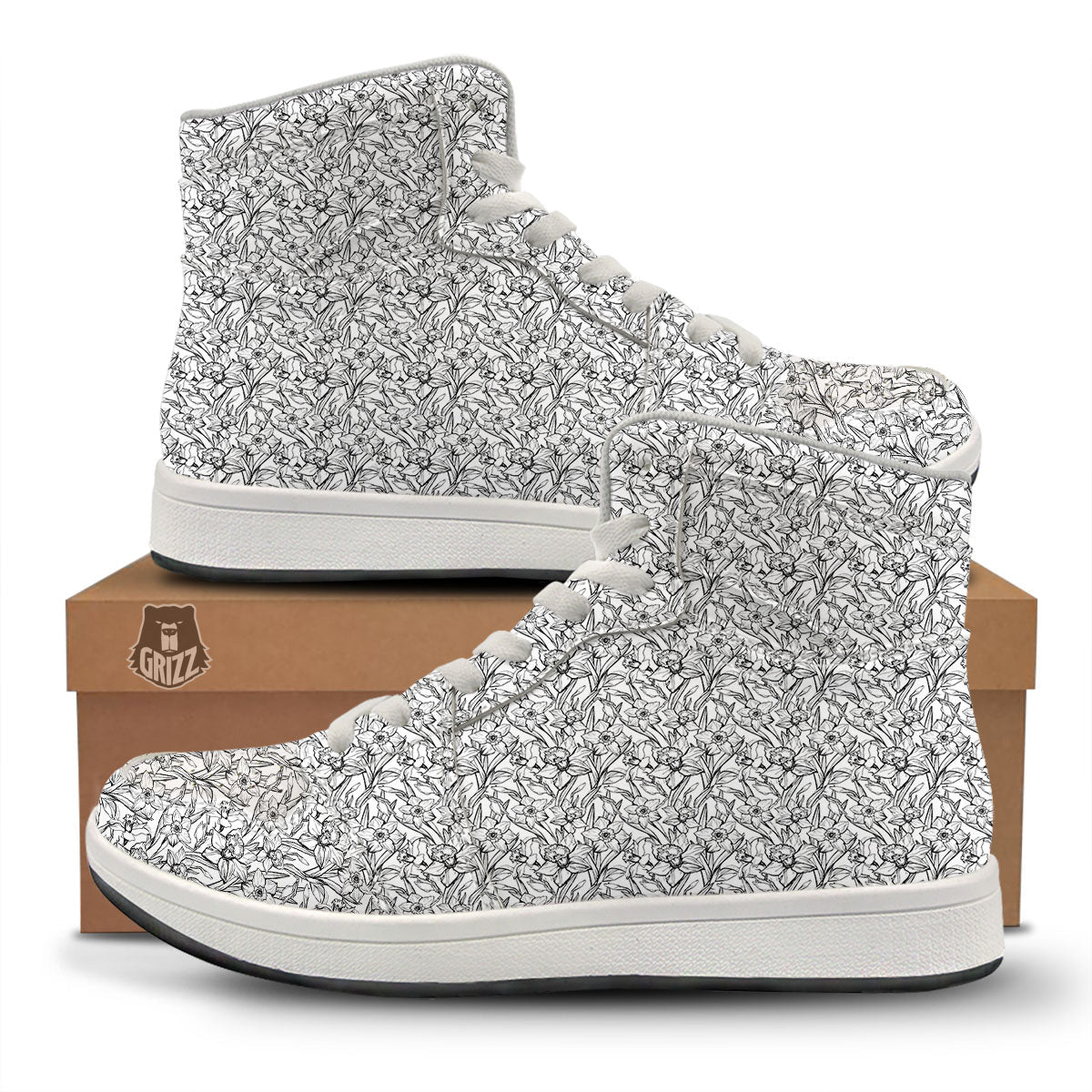 Flower Daffodil Drawing Print Pattern High Top Sneakers-grizzshop