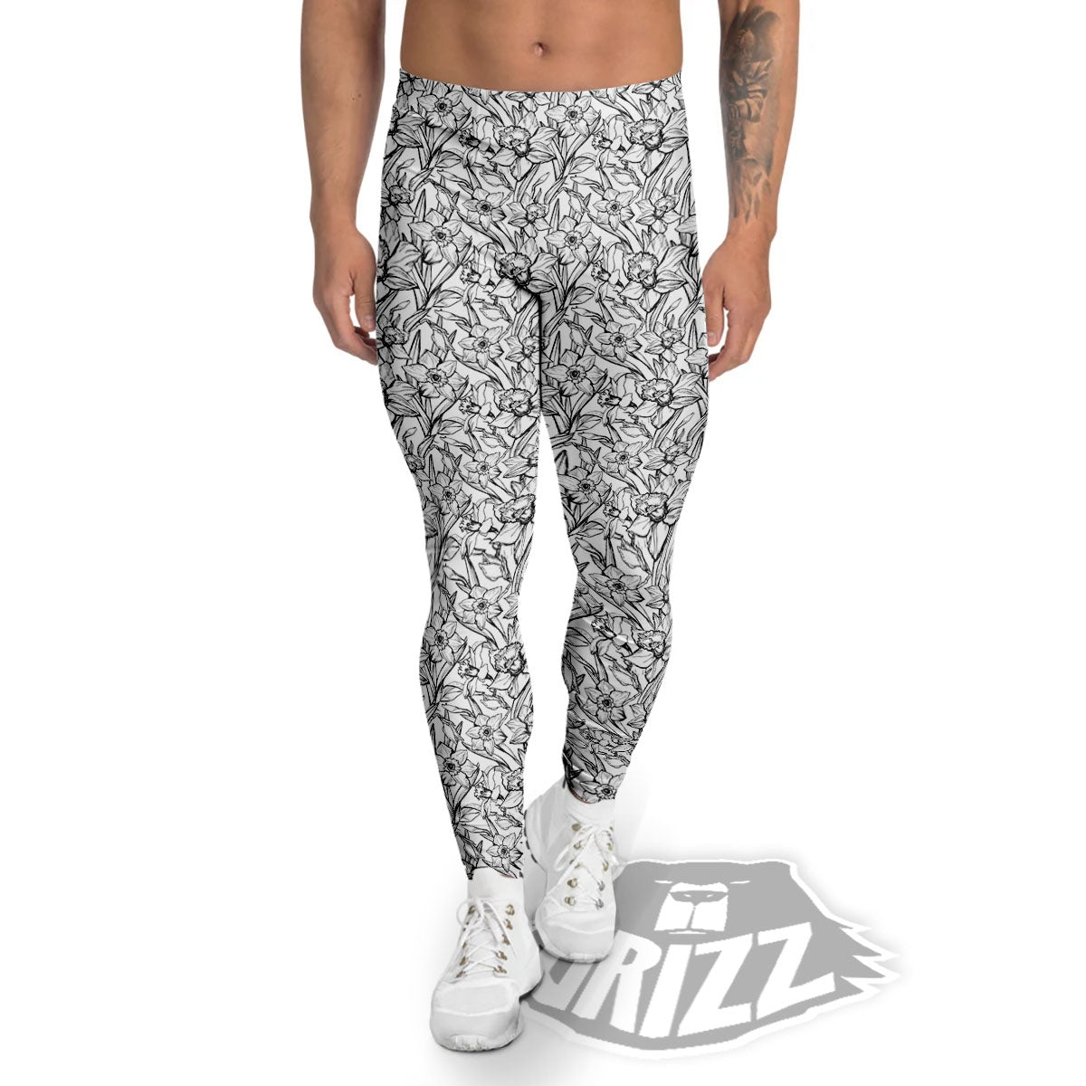 Flower Daffodil Drawing Print Pattern Men's Leggings-grizzshop