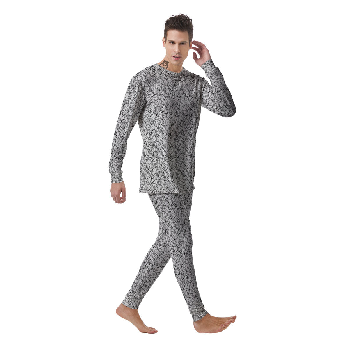 Flower Daffodil Drawing Print Pattern Men's Pajamas-grizzshop