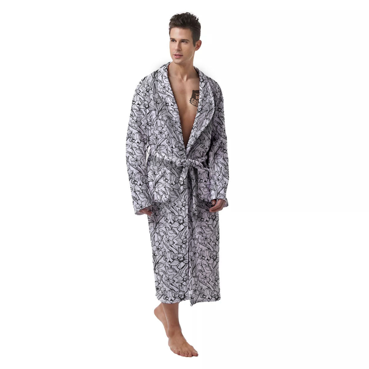 Flower Daffodil Drawing Print Pattern Men's Robe-grizzshop
