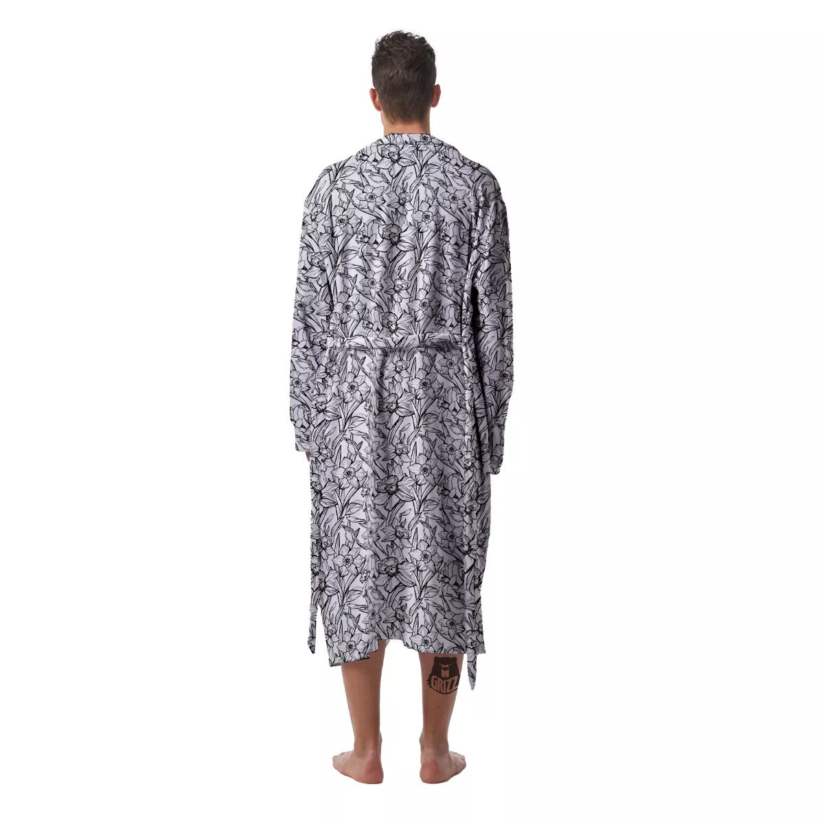 Flower Daffodil Drawing Print Pattern Men's Robe-grizzshop