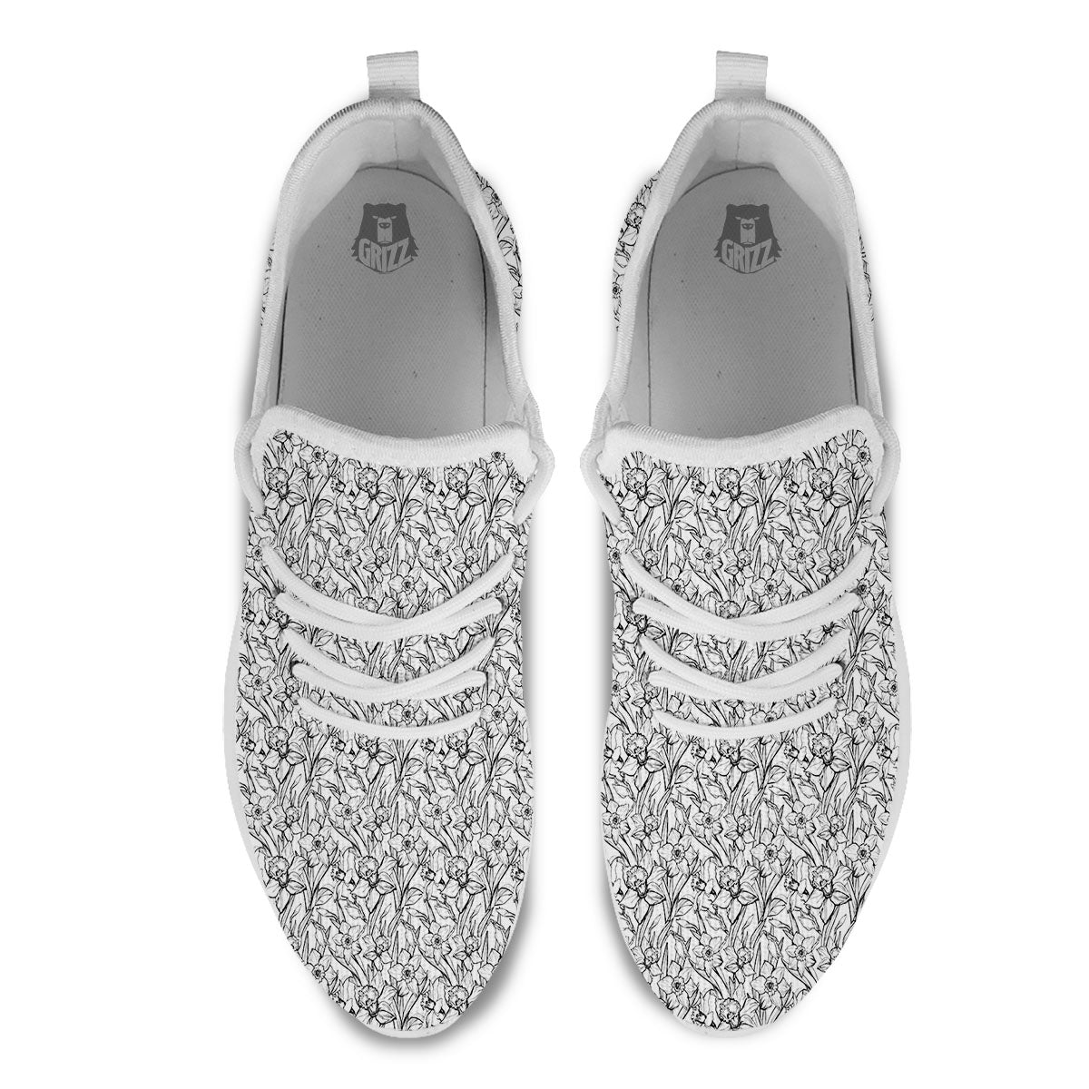 Flower Daffodil Drawing Print Pattern White Athletic Shoes-grizzshop