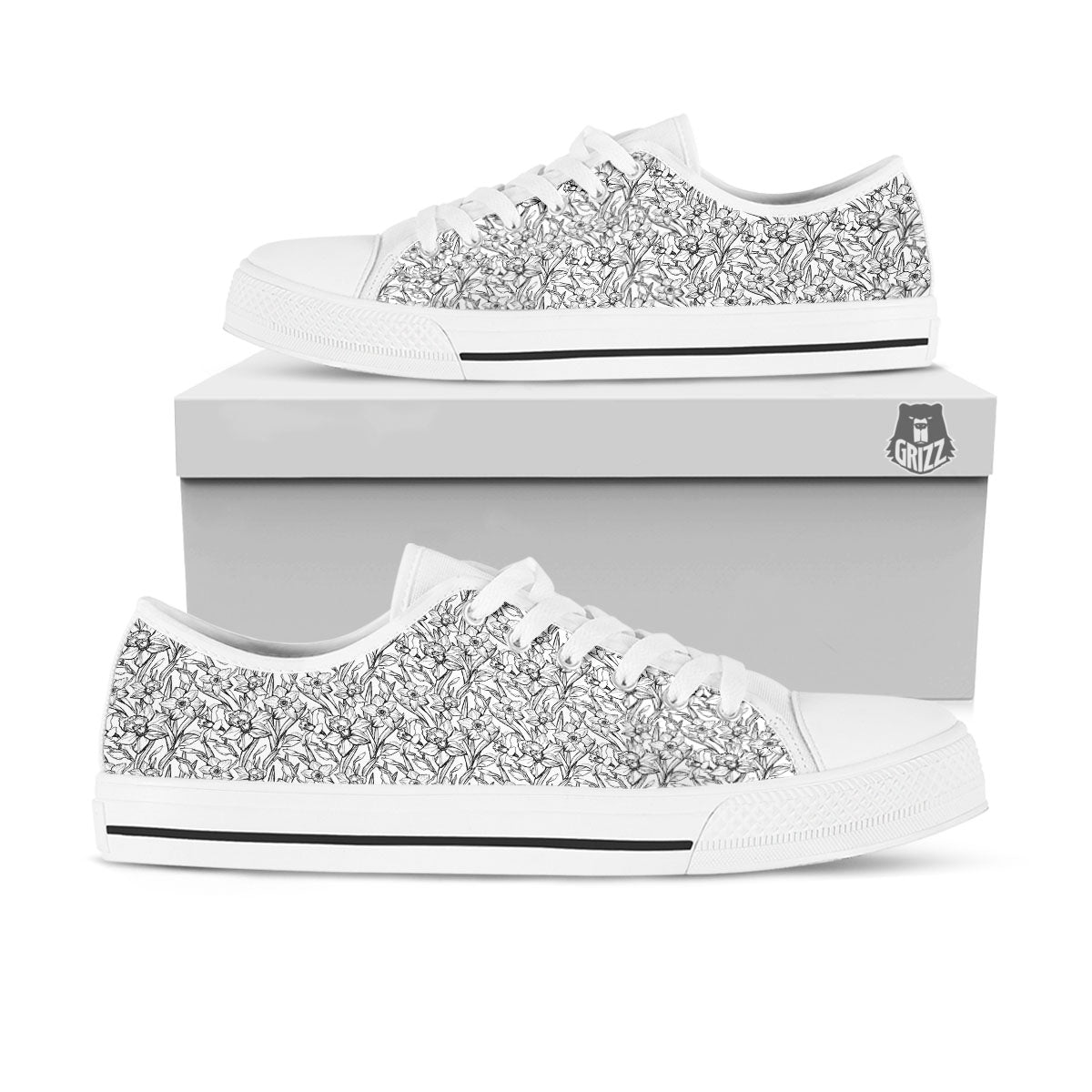 Flower Daffodil Drawing Print Pattern White Low Top Shoes-grizzshop
