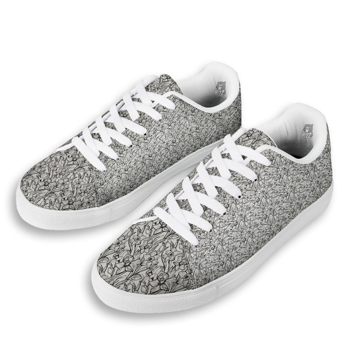 Flower Daffodil Drawing Print Pattern White Low Top Sneakers-grizzshop
