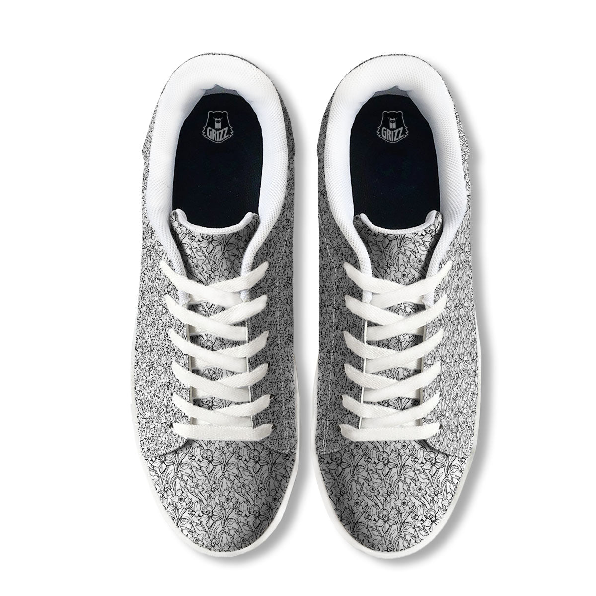 Flower Daffodil Drawing Print Pattern White Low Top Sneakers-grizzshop