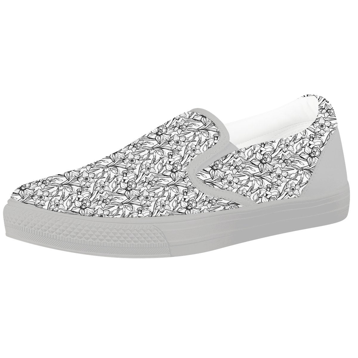 Flower Daffodil Drawing Print Pattern White Slip On Shoes-grizzshop