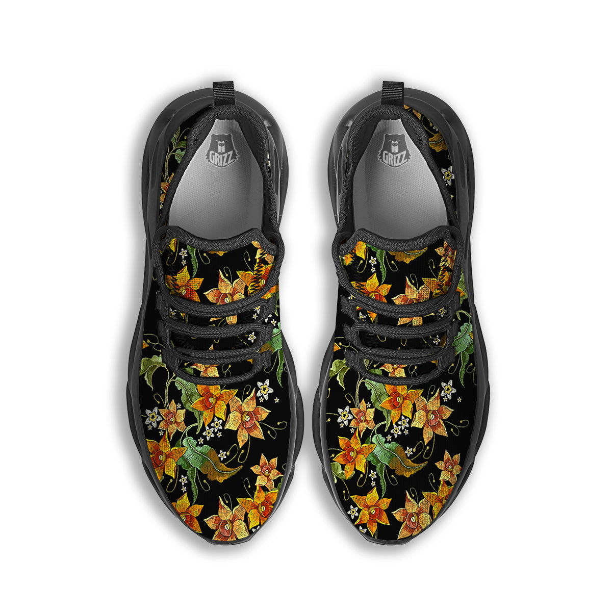 Flower Daffodil Vintage Print Pattern Black Running Shoes-grizzshop