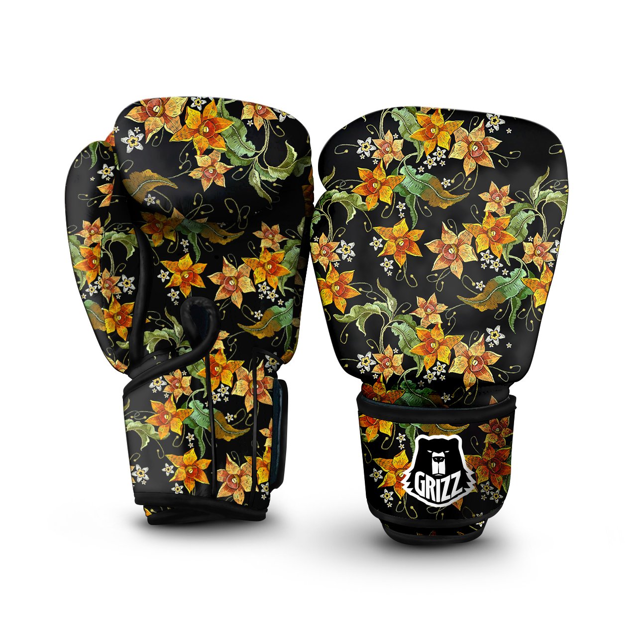 Flower Daffodil Vintage Print Pattern Boxing Gloves-grizzshop