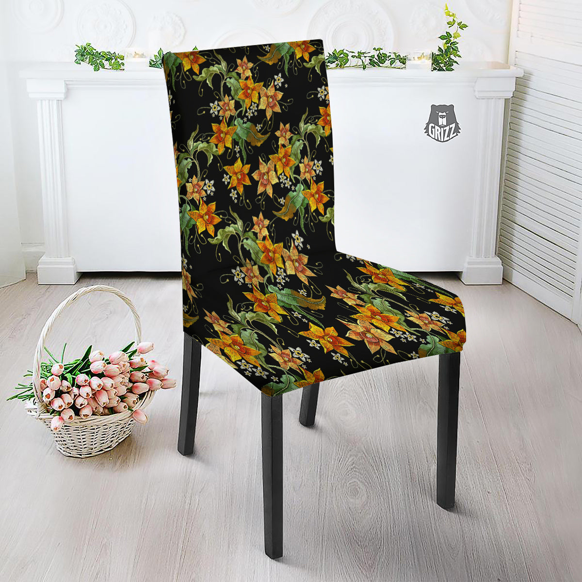 Flower Daffodil Vintage Print Pattern Dining Chair Slipcover-grizzshop