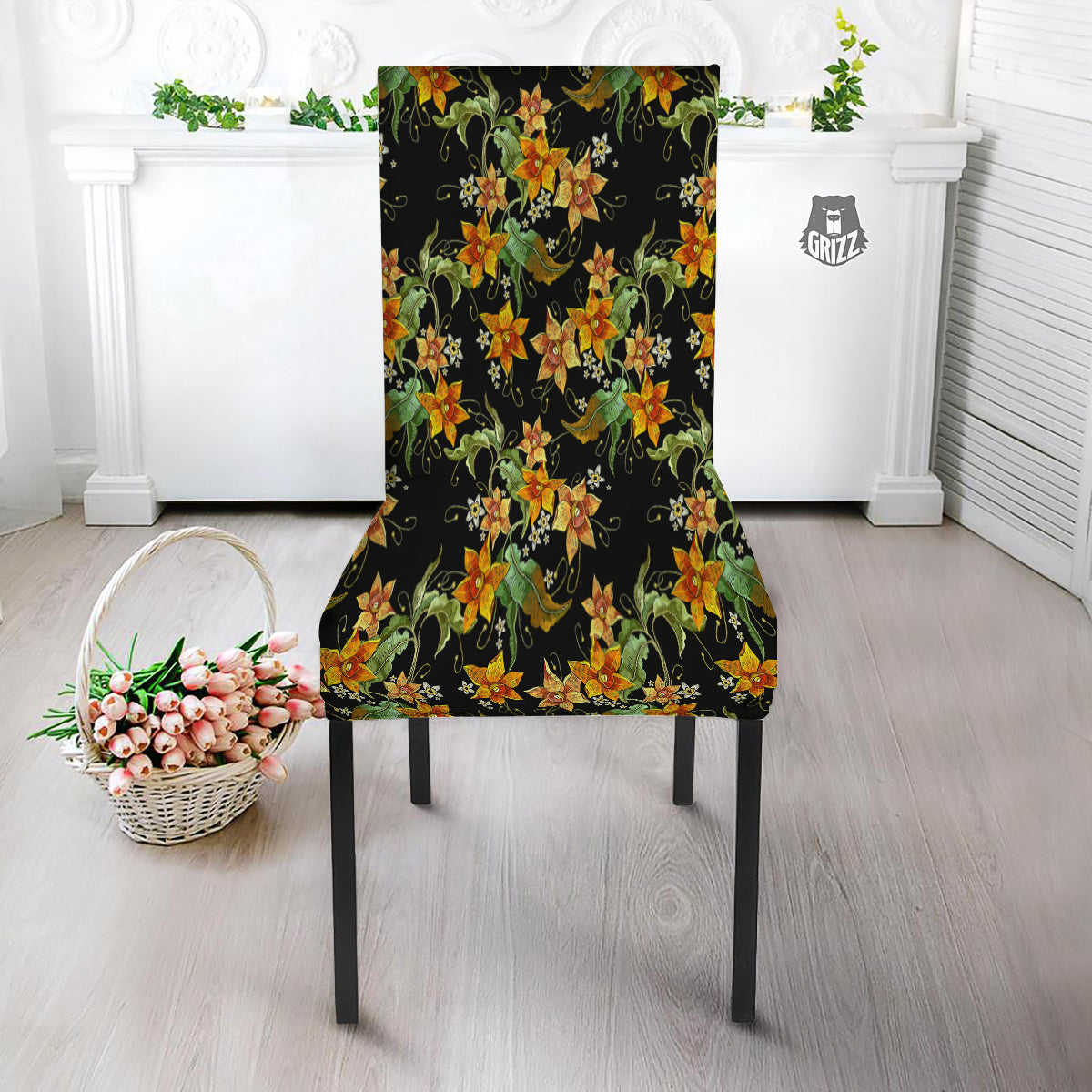 Flower Daffodil Vintage Print Pattern Dining Chair Slipcover-grizzshop