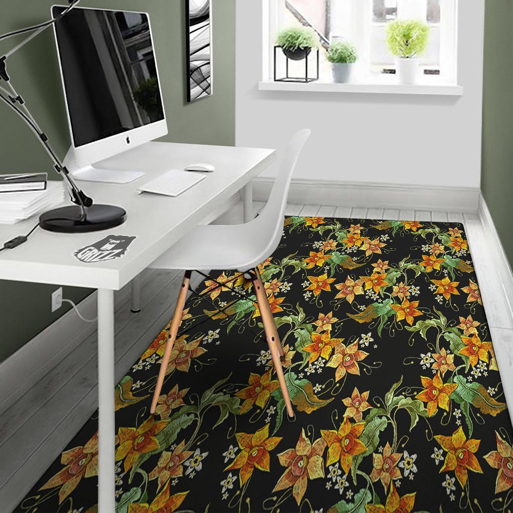 Flower Daffodil Vintage Print Pattern Floor Mat-grizzshop
