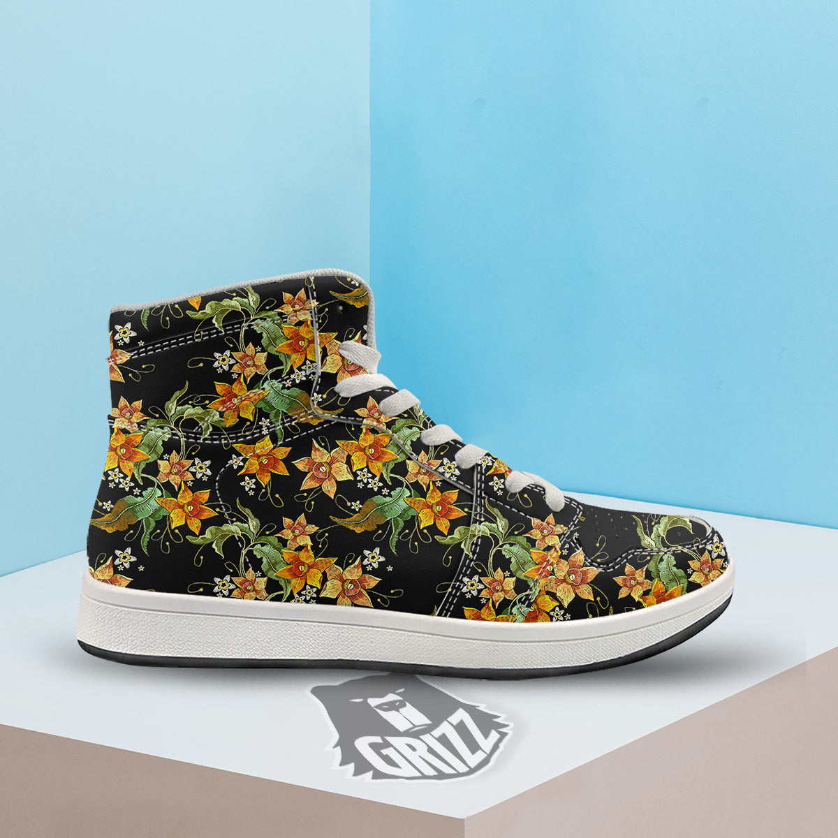 Flower Daffodil Vintage Print Pattern High Top Sneakers-grizzshop