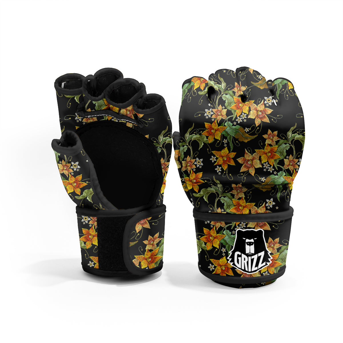 Flower Daffodil Vintage Print Pattern MMA Gloves-grizzshop