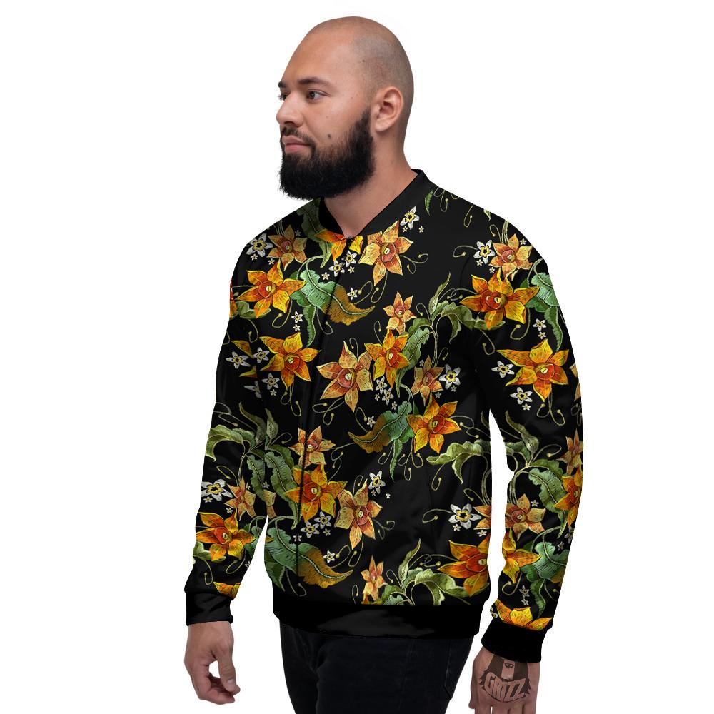 Flower Daffodil Vintage Print Pattern Men's Bomber Jacket-grizzshop