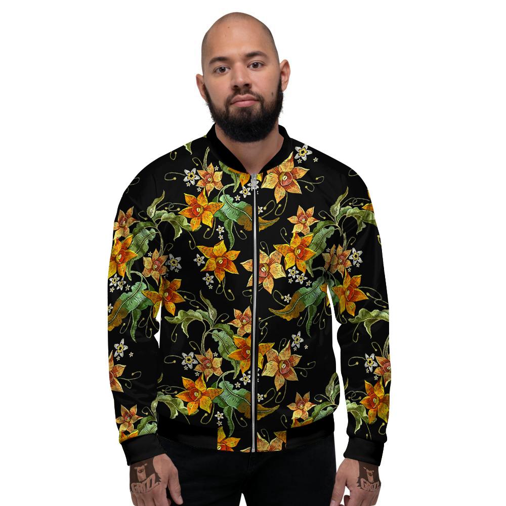 Flower Daffodil Vintage Print Pattern Men's Bomber Jacket-grizzshop