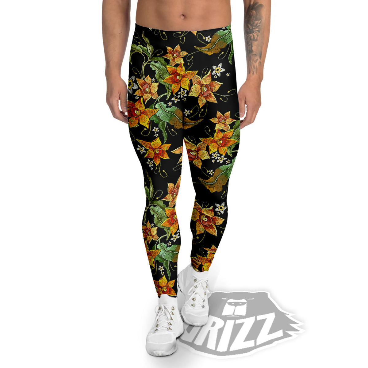 Flower Daffodil Vintage Print Pattern Men's Leggings-grizzshop