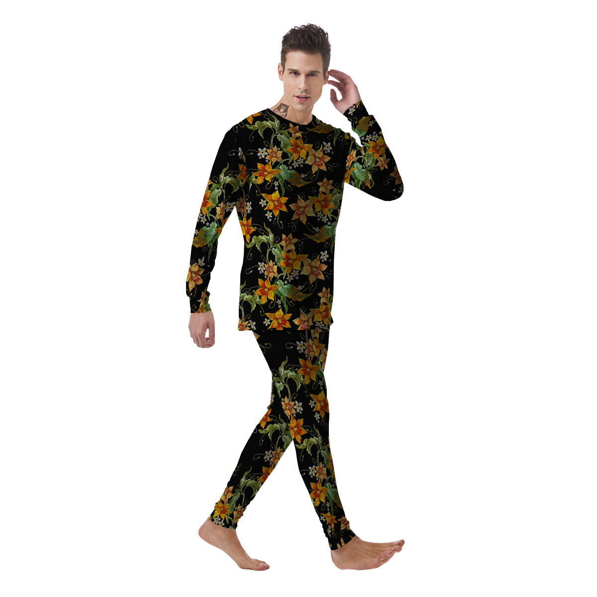 Flower Daffodil Vintage Print Pattern Men's Pajamas-grizzshop