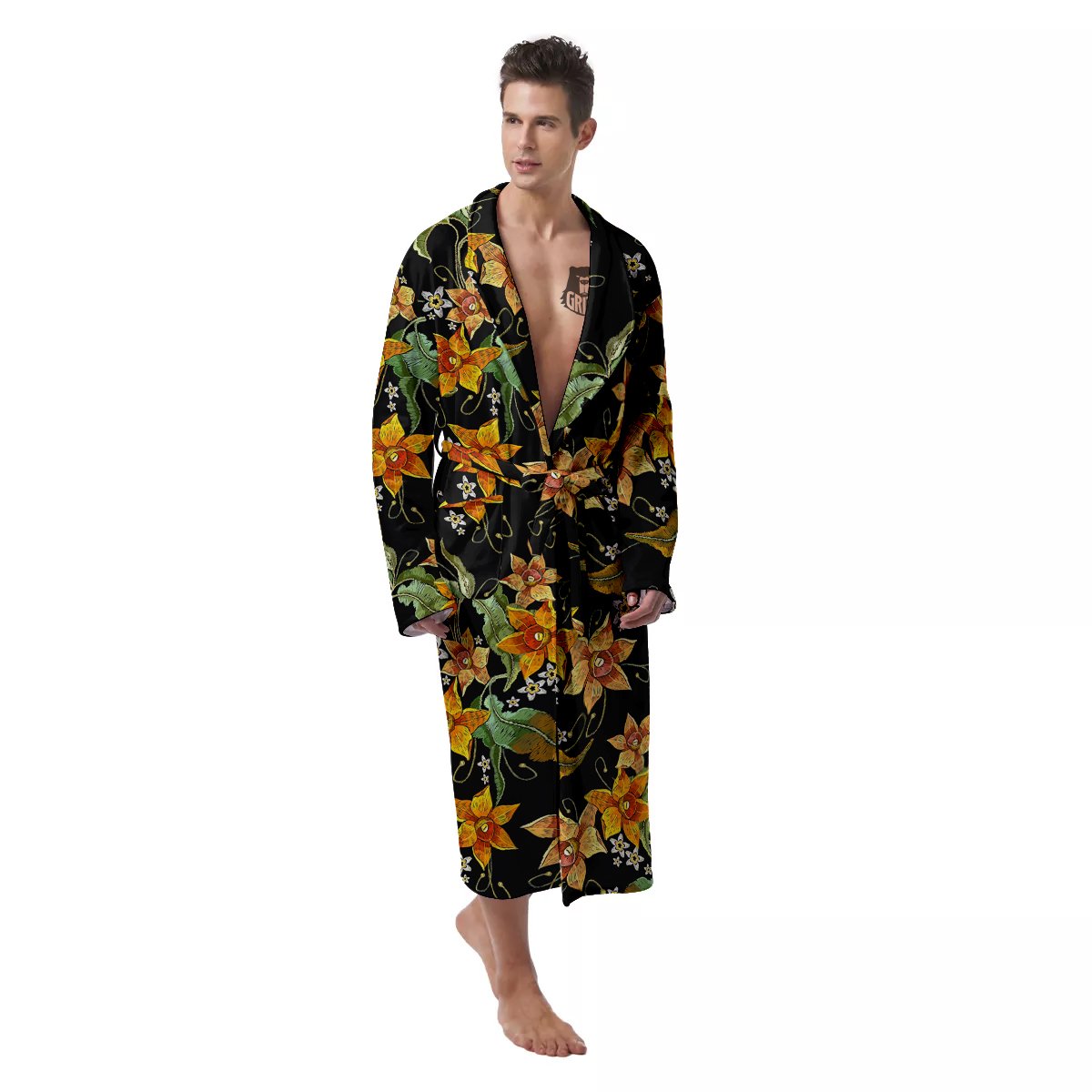 Flower Daffodil Vintage Print Pattern Men's Robe-grizzshop