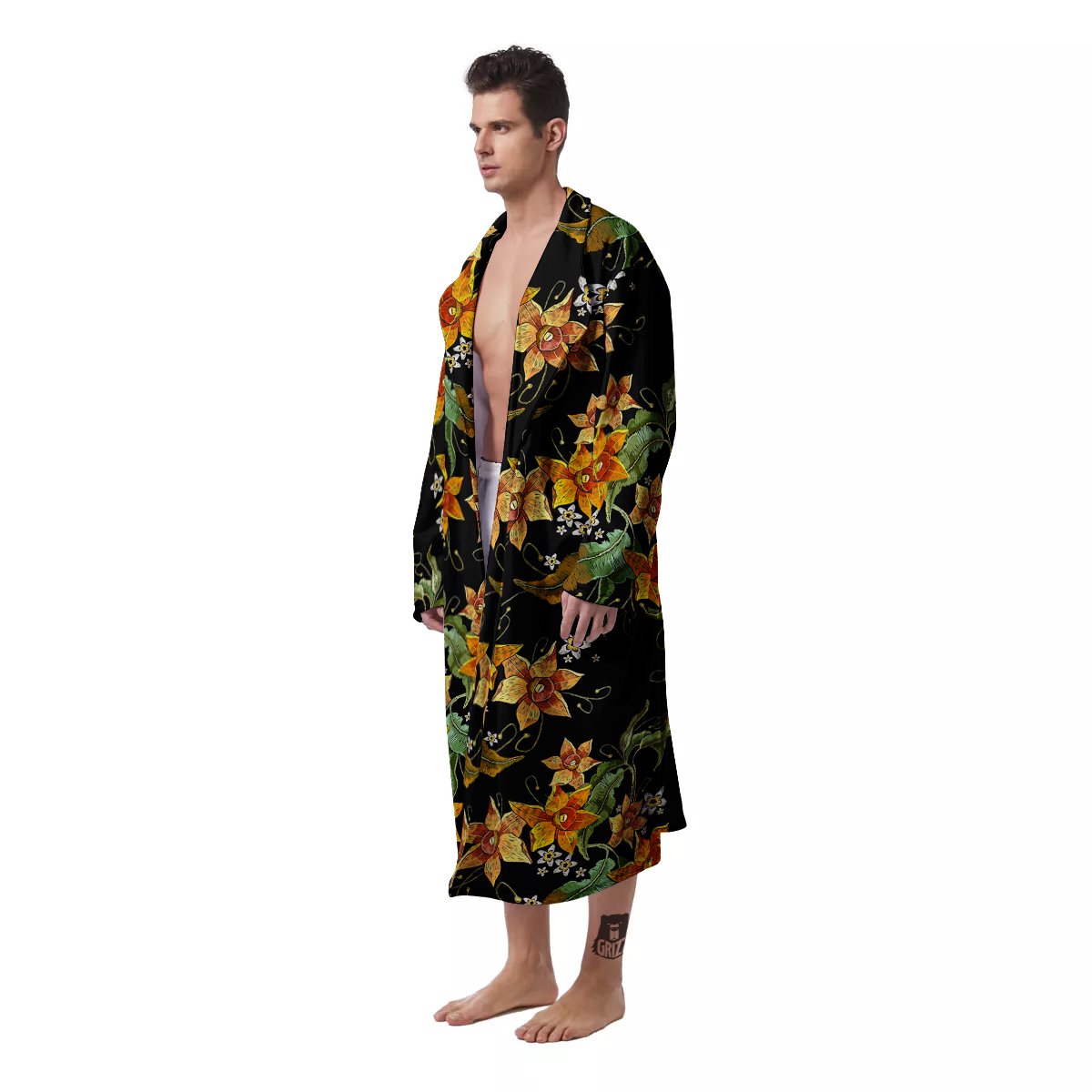 Flower Daffodil Vintage Print Pattern Men's Robe-grizzshop