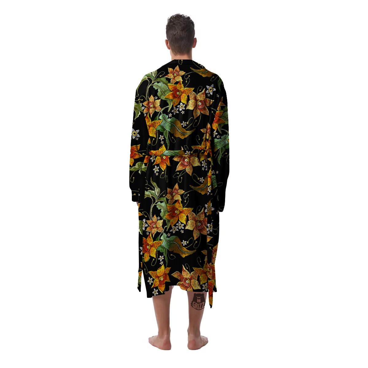 Flower Daffodil Vintage Print Pattern Men's Robe-grizzshop
