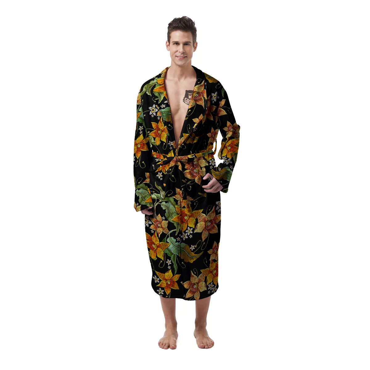 Flower Daffodil Vintage Print Pattern Men's Robe-grizzshop
