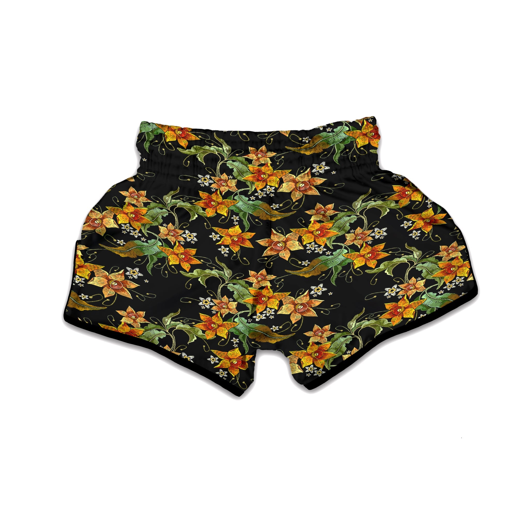 Flower Daffodil Vintage Print Pattern Muay Thai Boxing Shorts-grizzshop