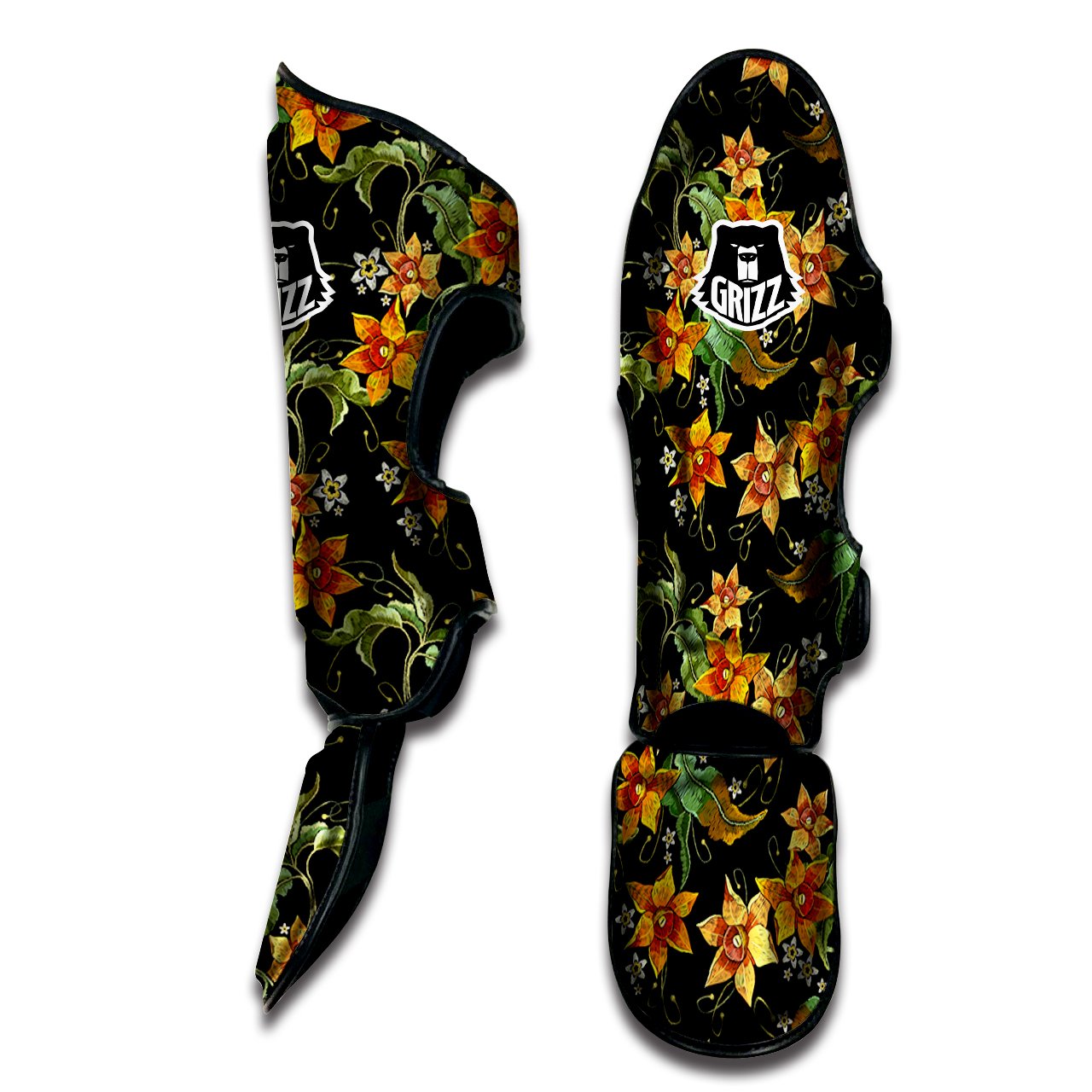 Flower Daffodil Vintage Print Pattern Muay Thai Shin Guards-grizzshop