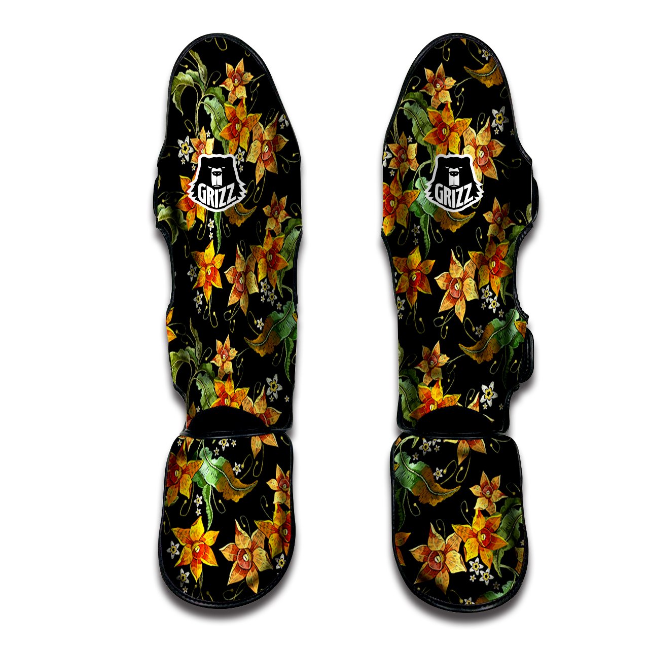 Flower Daffodil Vintage Print Pattern Muay Thai Shin Guards-grizzshop