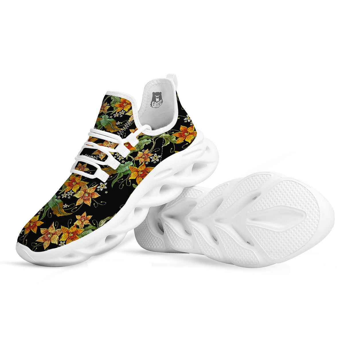 Flower Daffodil Vintage Print Pattern White Running Shoes-grizzshop