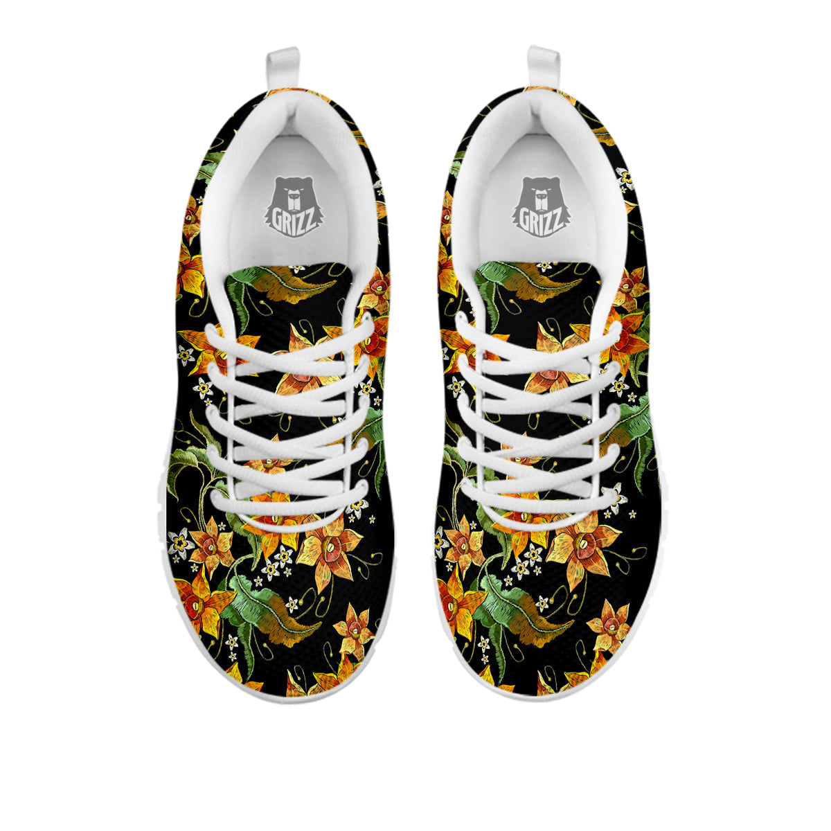 Flower Daffodil Vintage Print Pattern White Sneaker-grizzshop