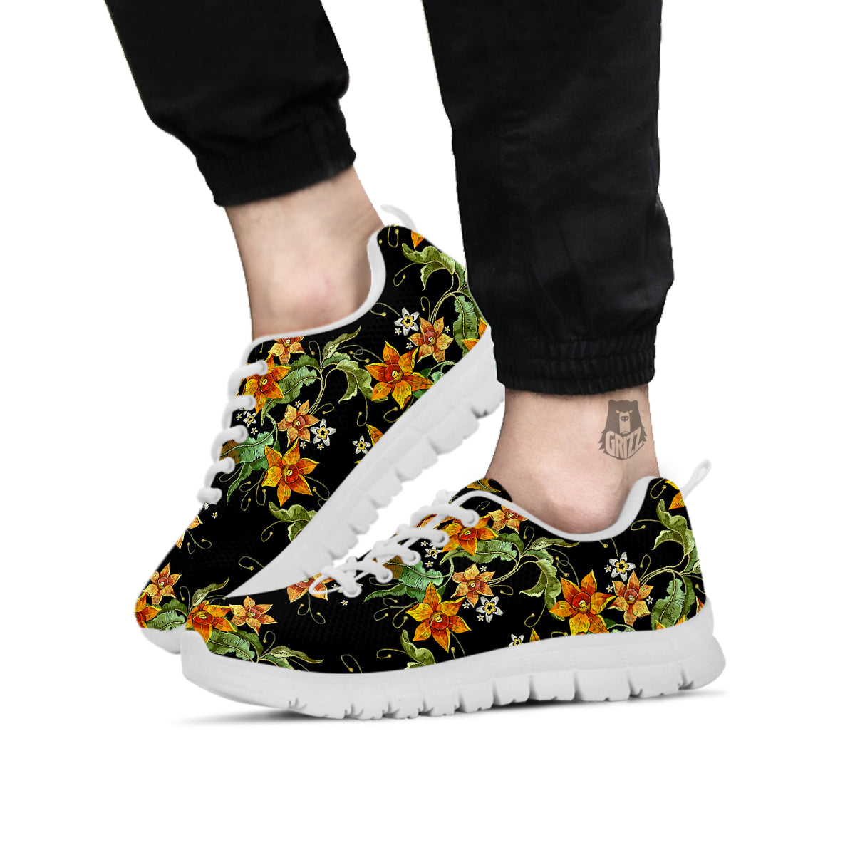 Flower Daffodil Vintage Print Pattern White Sneaker-grizzshop