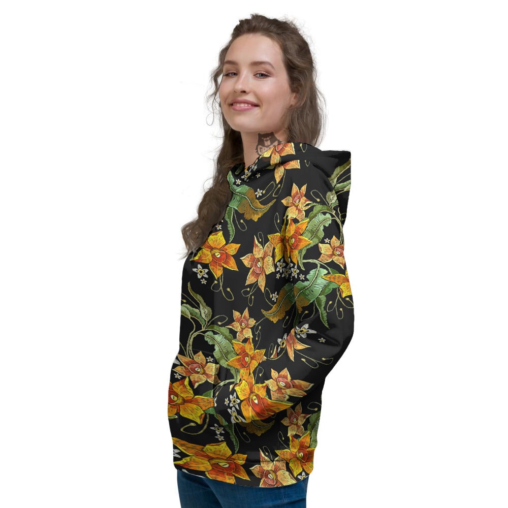 Flower Daffodil Vintage Print Pattern Women's Hoodie-grizzshop
