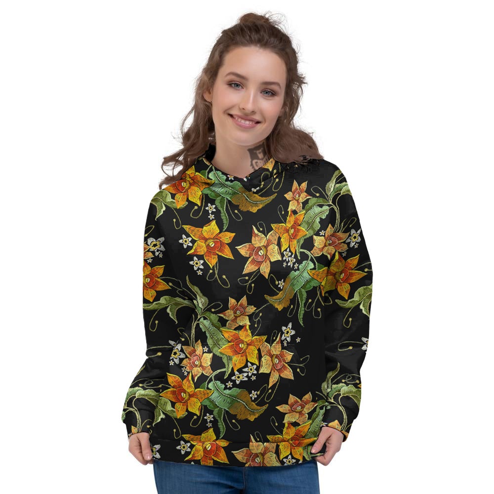 Flower Daffodil Vintage Print Pattern Women's Hoodie-grizzshop