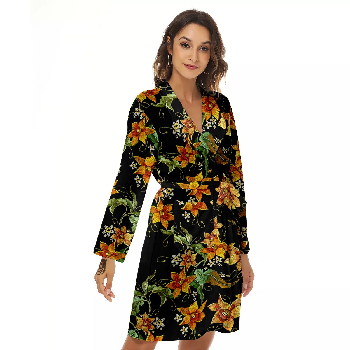 Flower Daffodil Vintage Print Pattern Women's Robe-grizzshop