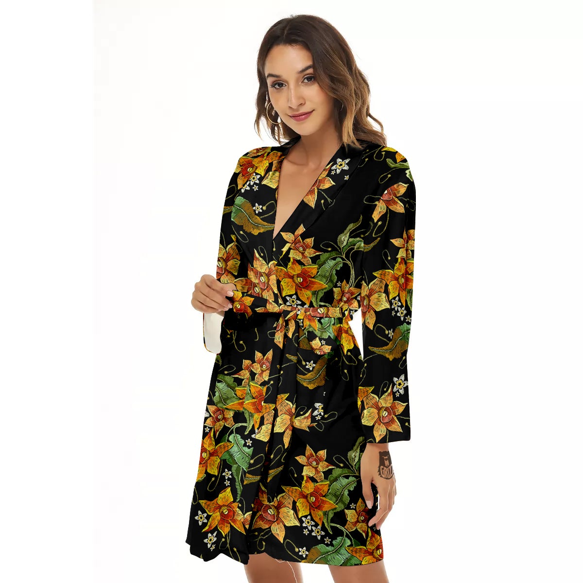 Flower Daffodil Vintage Print Pattern Women's Robe-grizzshop