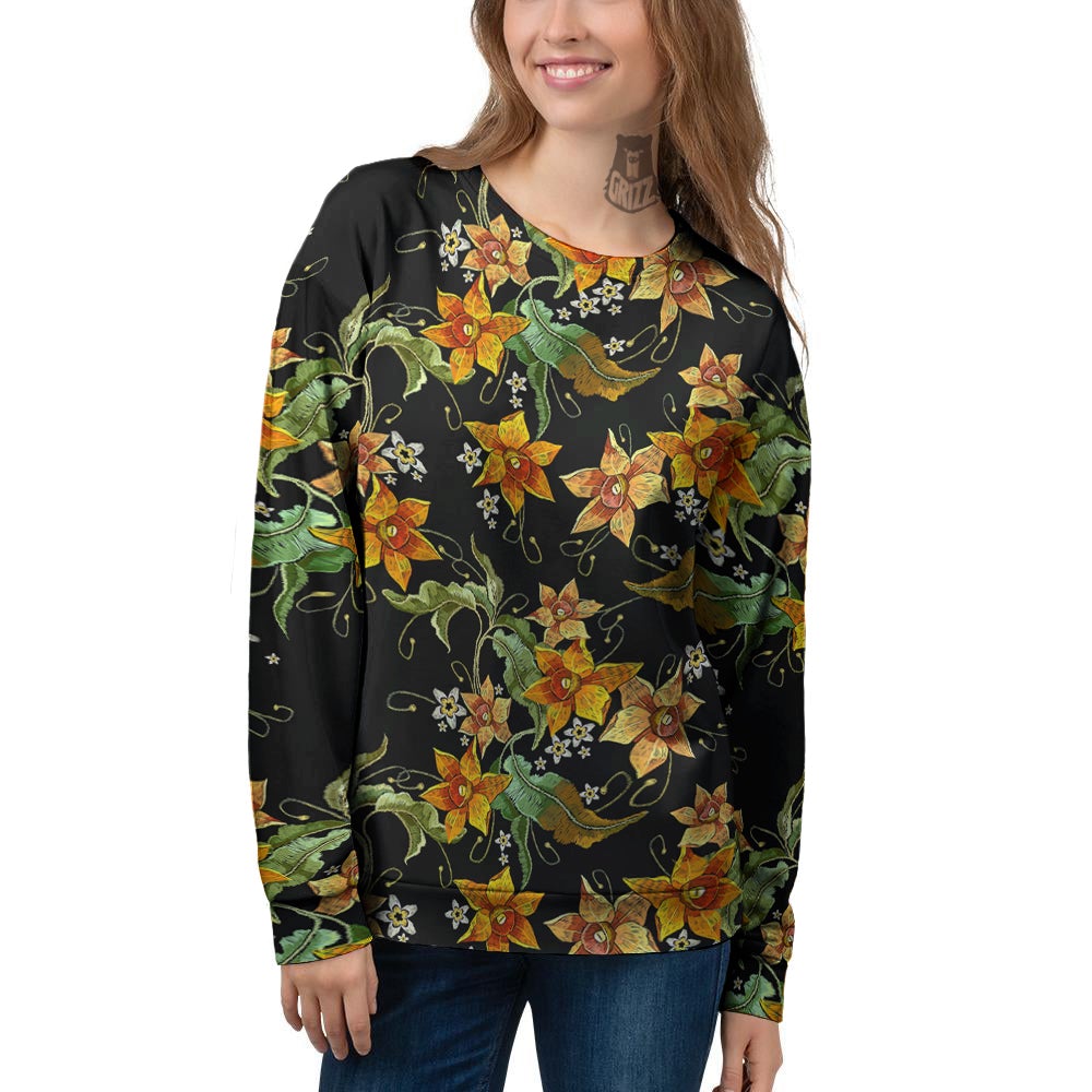 Flower Daffodil Vintage Print Pattern Women's Sweatshirt-grizzshop